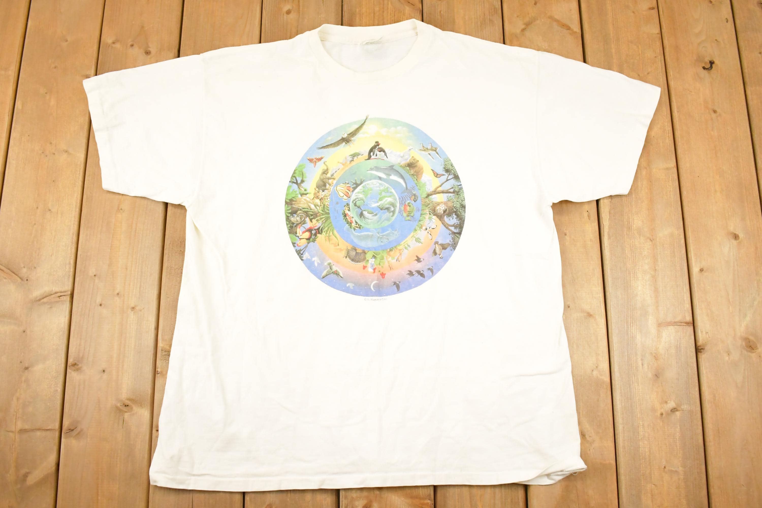 Vintage 1990s Ecosport All The Animals Souvenir Travel T-Shirt Men's XL