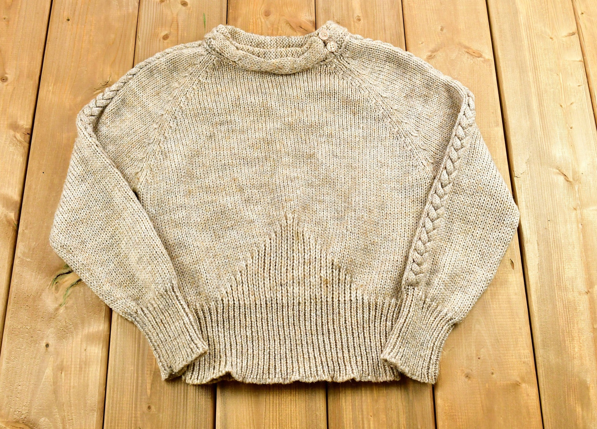 Vintage 1980s Wool Blend Raglan Sleeve Knitted Sweater / Vintage 90s Crewneck / Mock Neck / Outdoor / Sweatshirt / Abstract Graphic