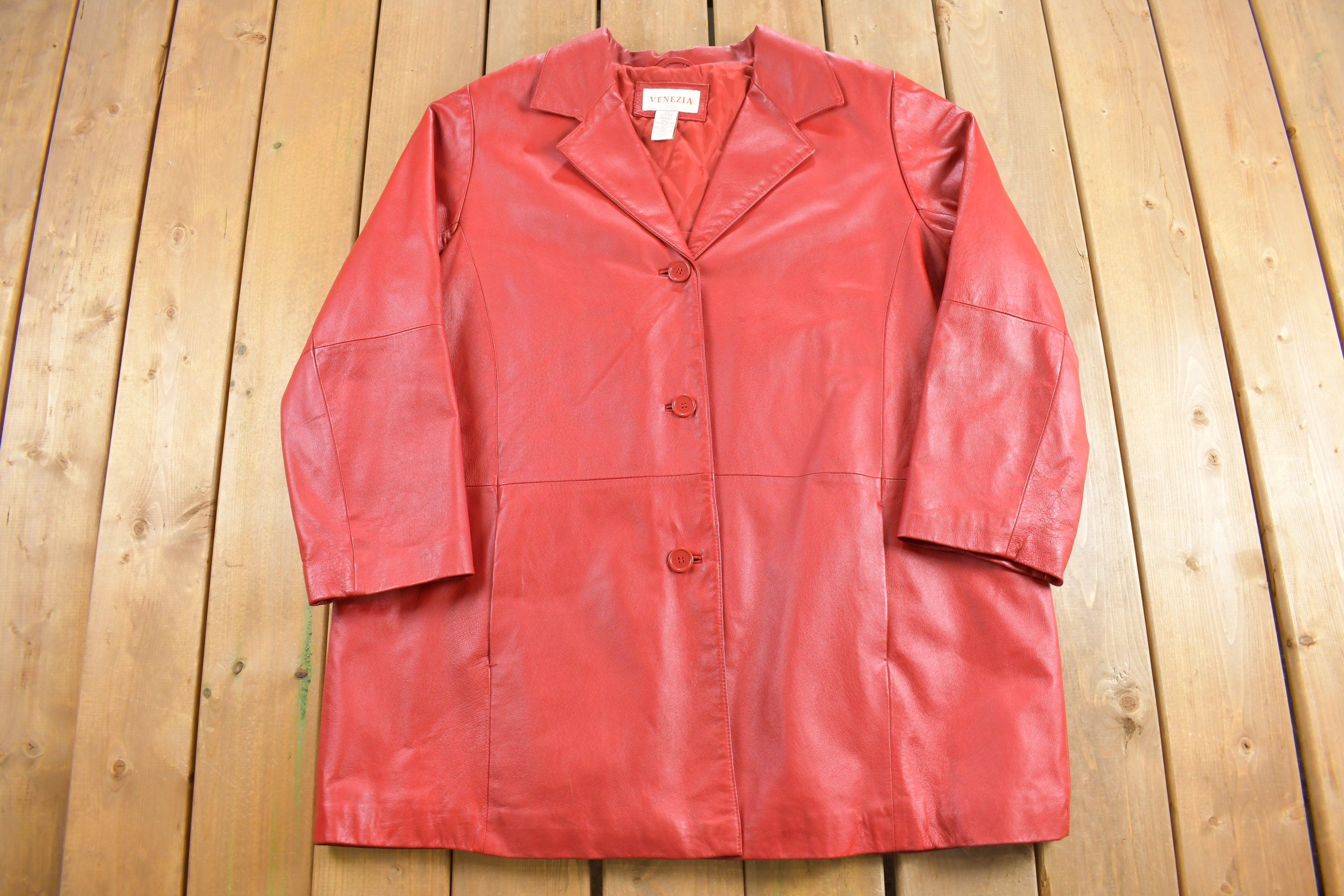 Vintage 1990s Venezia Red Leather Jacket