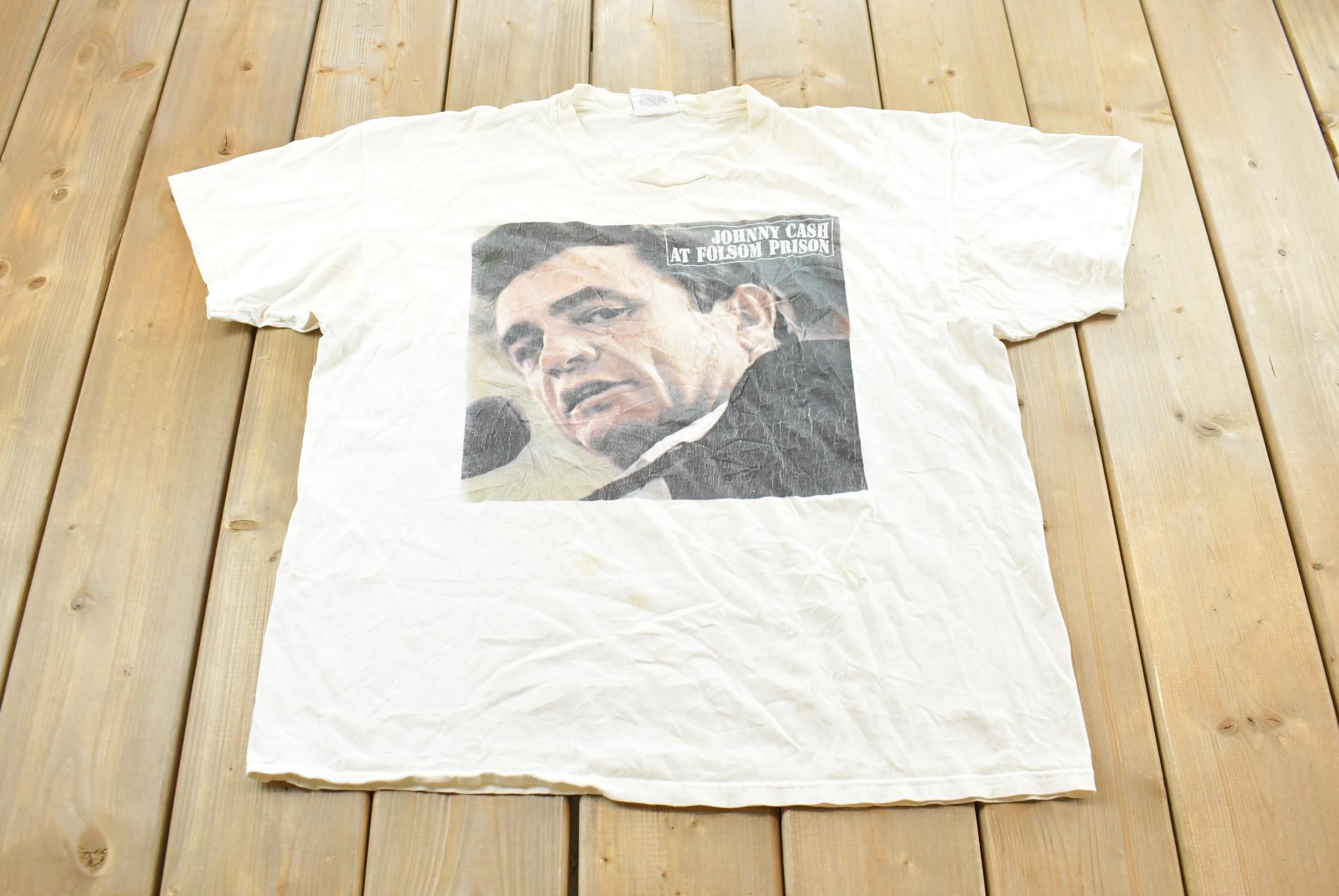 Vintage 1990s Johnny Cash At Folsom Prison Country Music T-Shirt Men's L / 90s Made in USA / Single Stitch / Music Band Tee