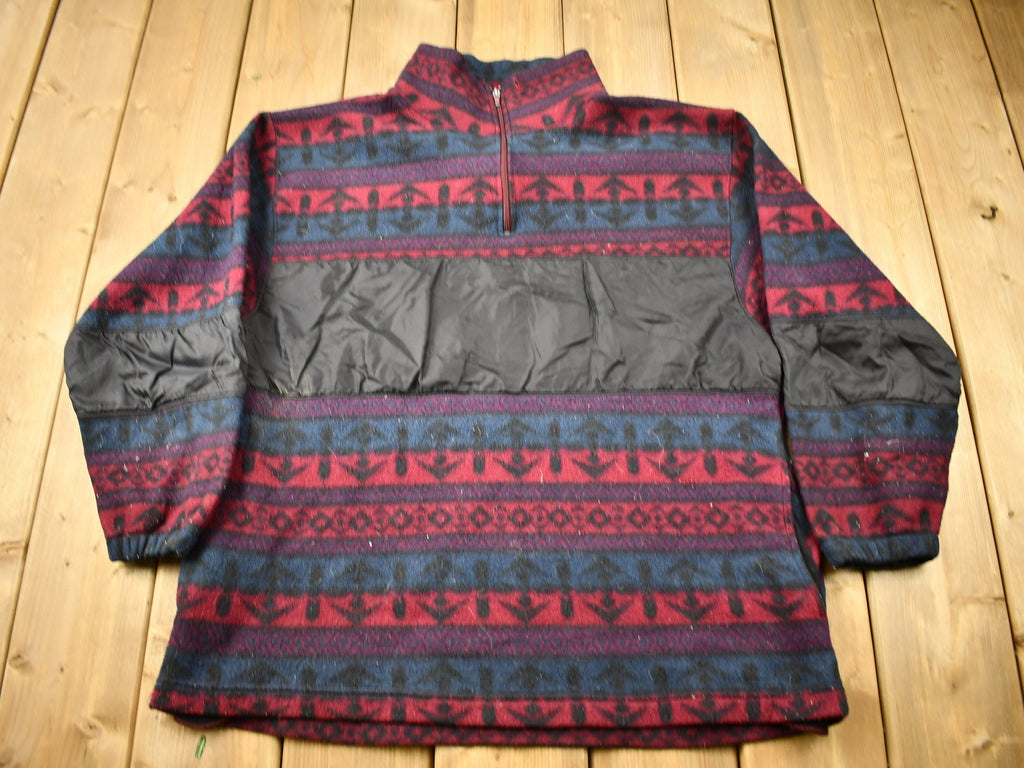Vintage 1990s All Over Pattern Quarter Zip Fleece Sweater
