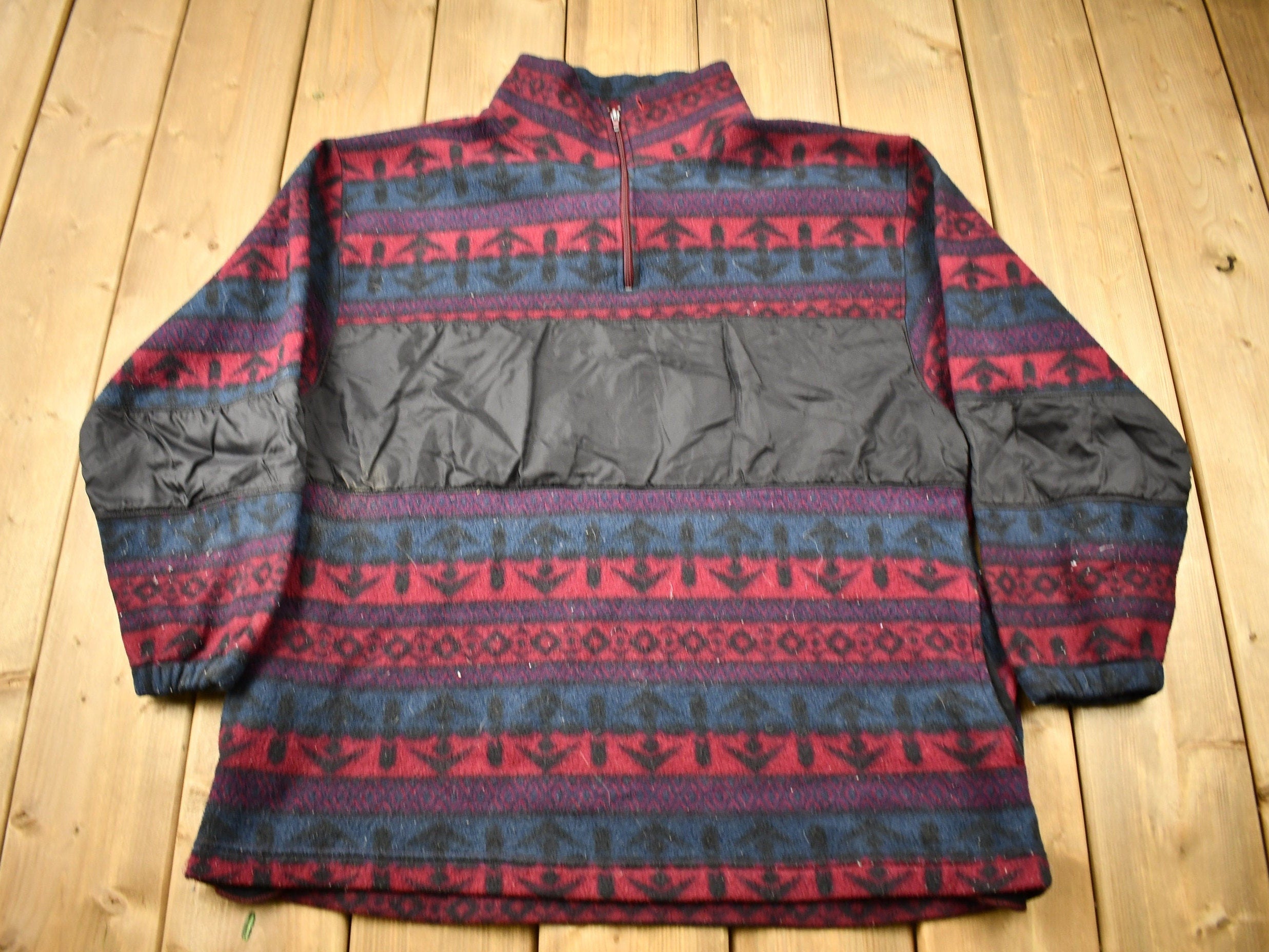 Vintage 1990s All Over Pattern Quarter Zip Fleece Sweater