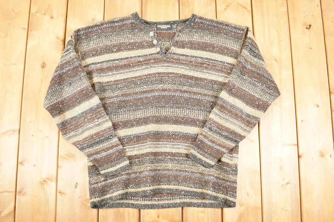 Vintage 1990s Maurices Mens Quarter Button Striped Knit Sweater Men's L