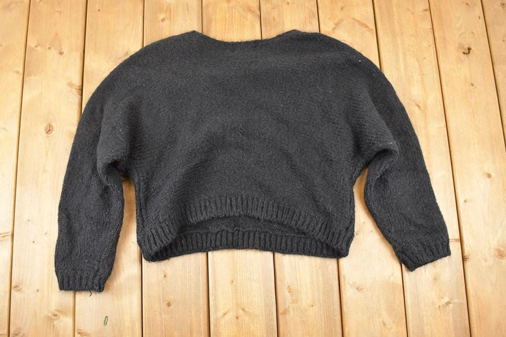 Vintage 1990s Fabe Wool Blend Abstract Knit Crewneck Sweater Womens Cropped L