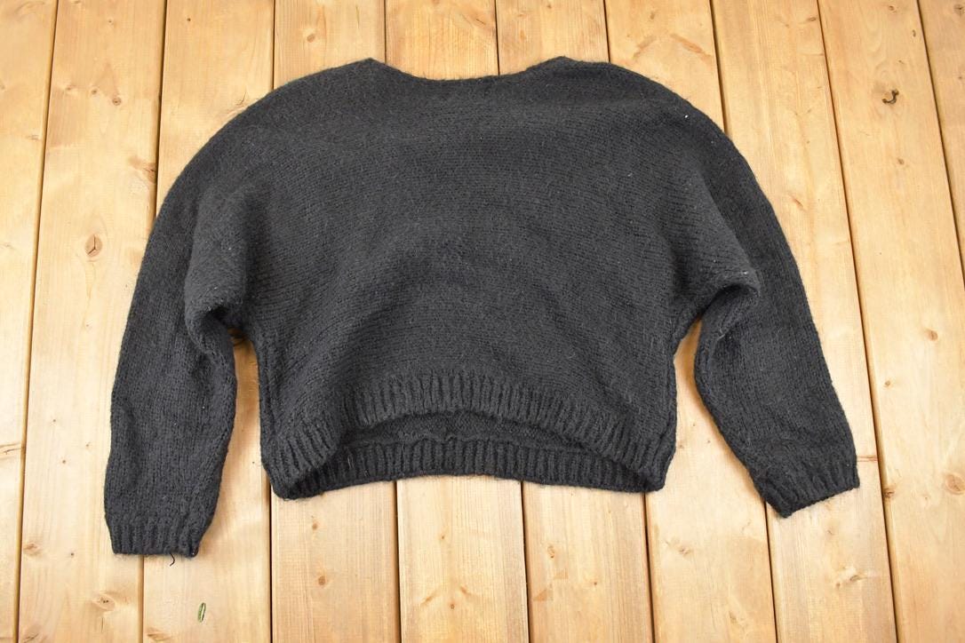 Vintage 1990s Fabe Wool Blend Abstract Knit Crewneck Sweater Womens Cropped L