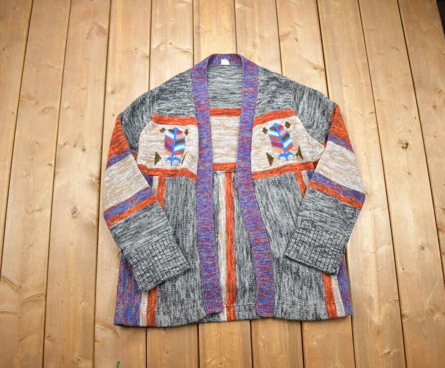 Vintage 1980s Miss K Knitted Cardigan Sweater / Vintage Cardigan / Colorful / Abstract Pattern