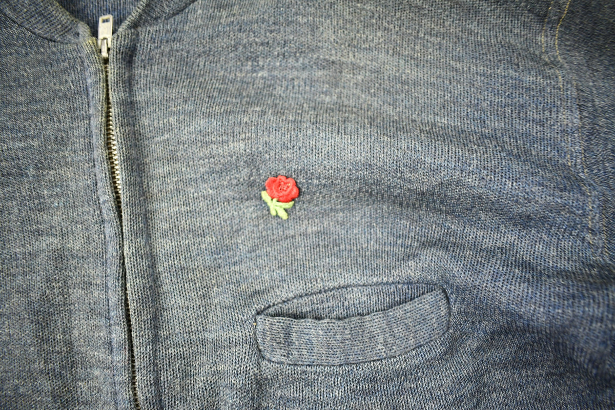 Vintage 1930s Embroidered Rose Full Zip Sweatshirt