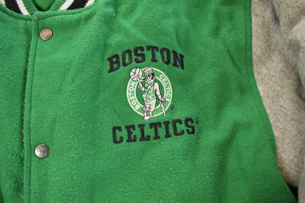 Vintage 1990s Boston Celtics NBA Basketball Embroidered Wool Varsity Jacket Men's Large