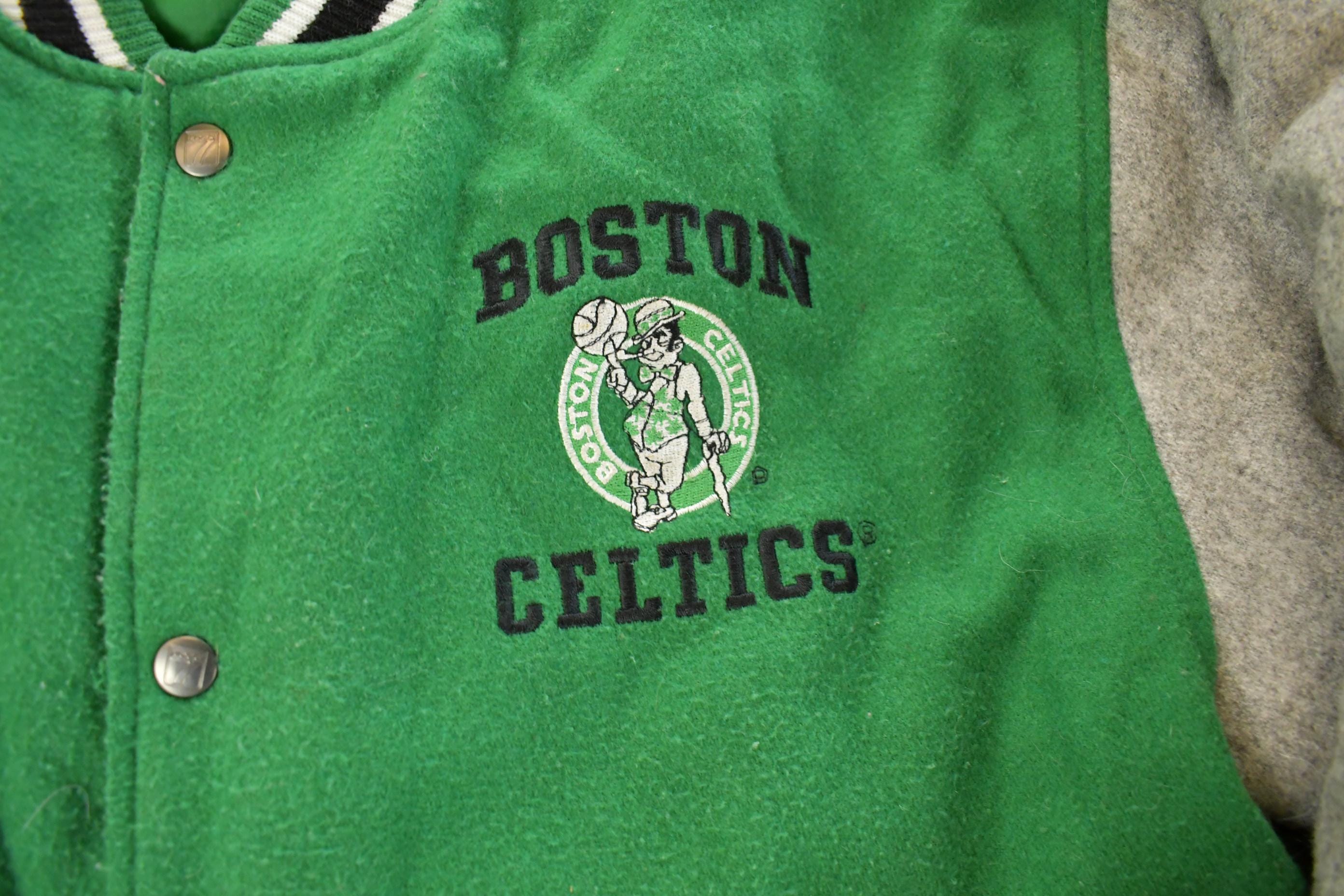 Vintage 1990s Boston Celtics NBA Basketball Embroidered Wool Varsity Jacket Men's Large
