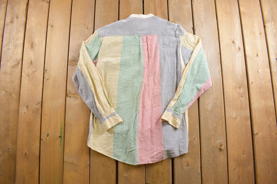 Vintage 1990s Seersucker Nautica Striped Button Up Shirt