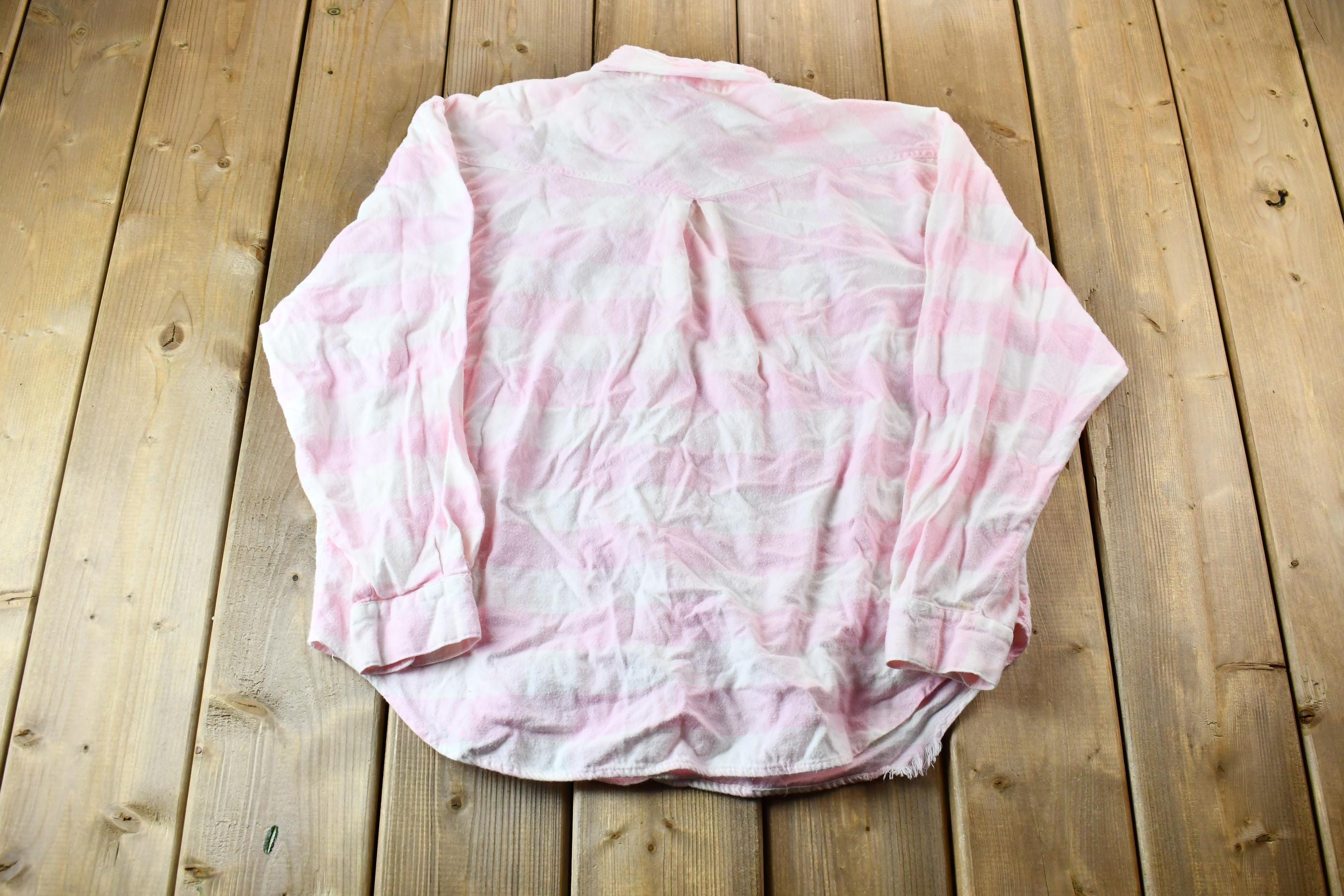 Vintage 1990s Hunter's Glen Pink & White Striped Button Up Flannel Shirt