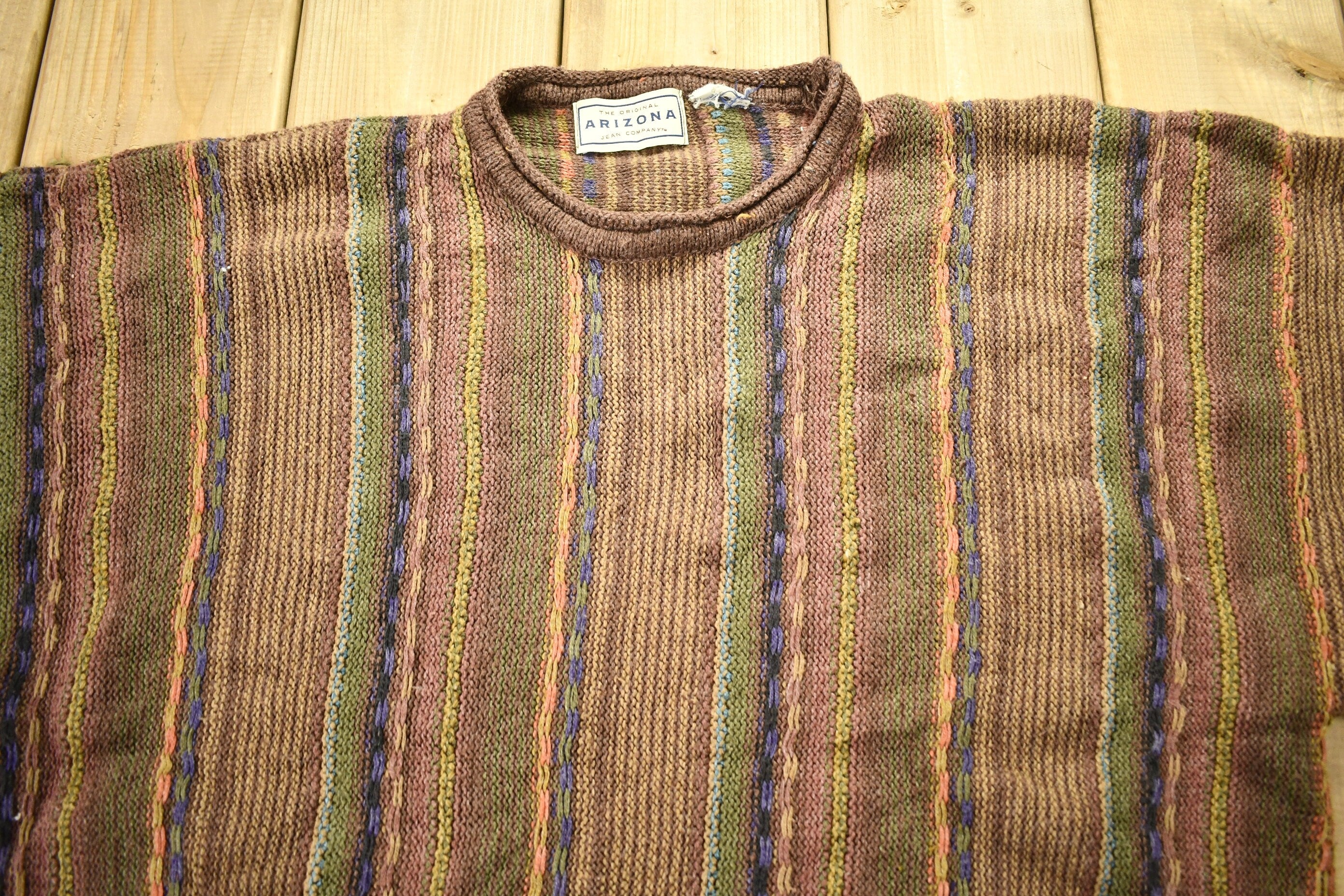 Vintage 1990s Arizona Jean Company 3D Colored Cable Knit Crewneck Sweater