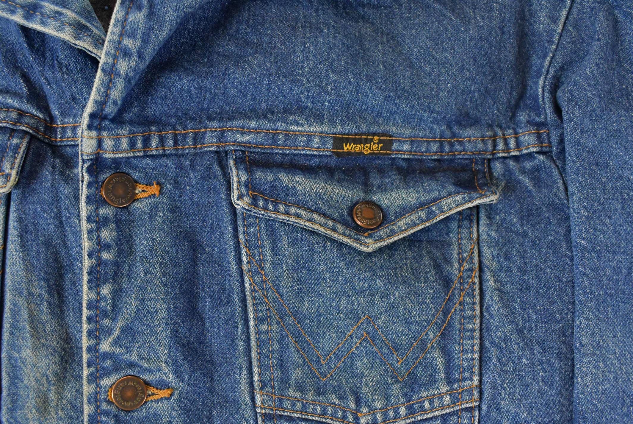Vintage 1980s Wrangler Western Wear Blanket Lined Denim Jean Jacket Men's M