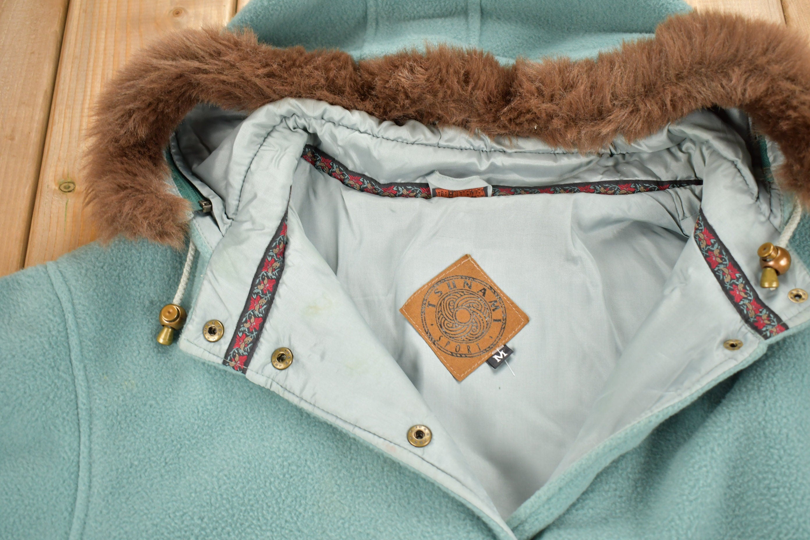Vintage 1990s Tsunami Sport Fleece Parka Jacket  Quarter Button  Vintage Parka  Winter  Streetwear  Made In Canada  Fur Hood