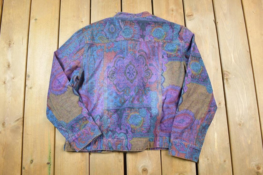 Vintage 1990s Chico Abstract Pattern Trippy Jean Jacket Made In USA