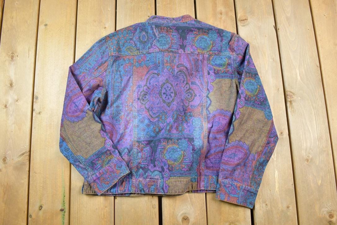 Vintage 1990s Chico Abstract Pattern Trippy Jean Jacket Made In USA