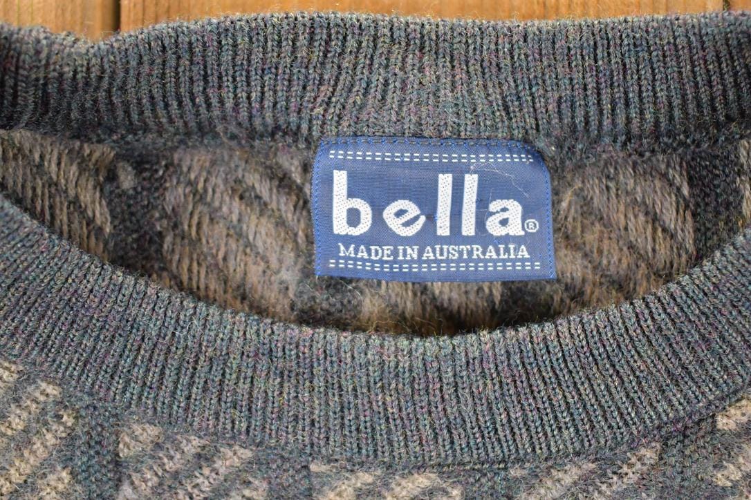Vintage 1990s Bella Knit Striped Crewneck Sweater Mens M / Made In Australia / 90s Knitted Sweatshirt / Vintage Preppy Knits /