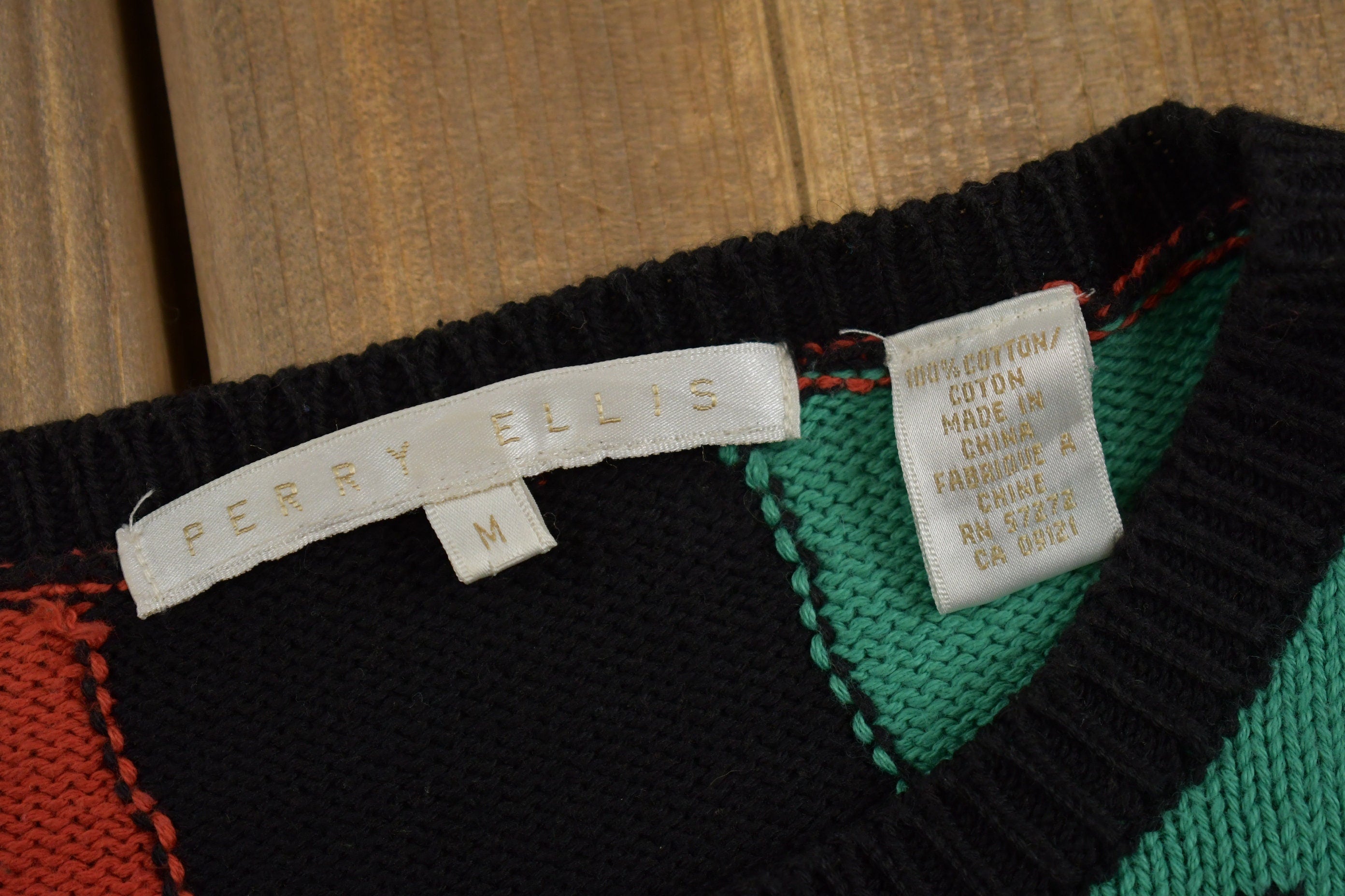Vintage 1990s Perry Ellis Abstract Colour Block Knit Sweater