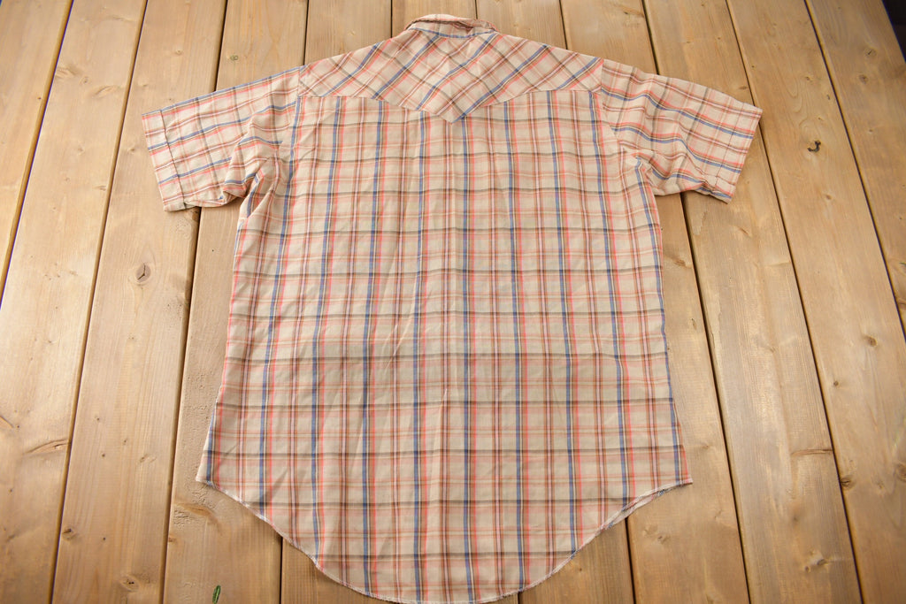 Vintage 1990s Wrangler Cowboy Cut X Long Tails Western Style Pearl Snap Button Up Plaid Shirt Made In USA