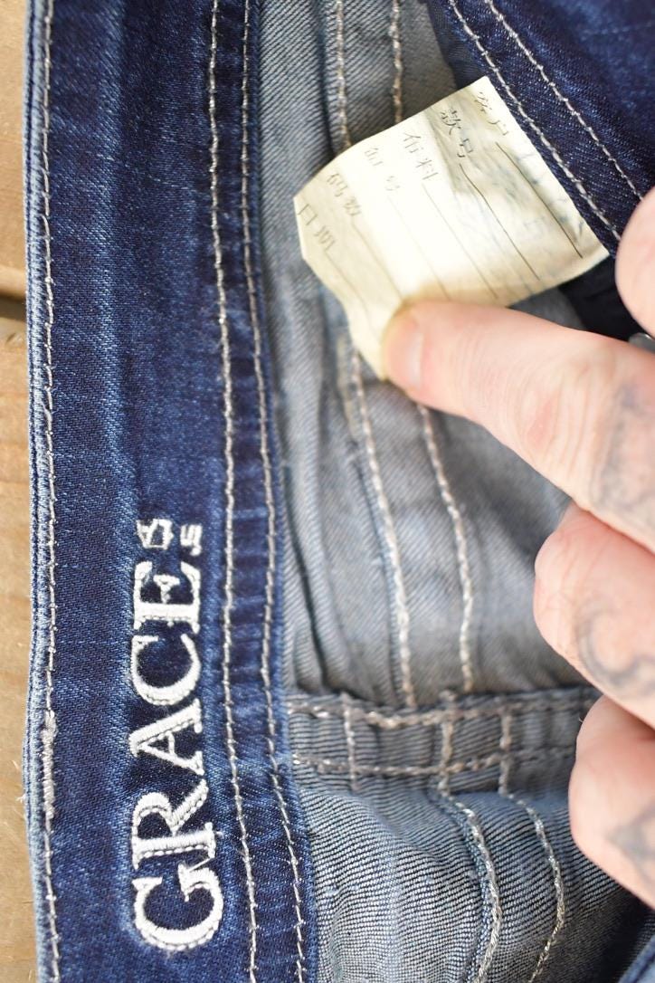 Vintage Deadstock Y2K Grace In LA Bedazzled Low Rise Jeans Women's Size 27 x 32