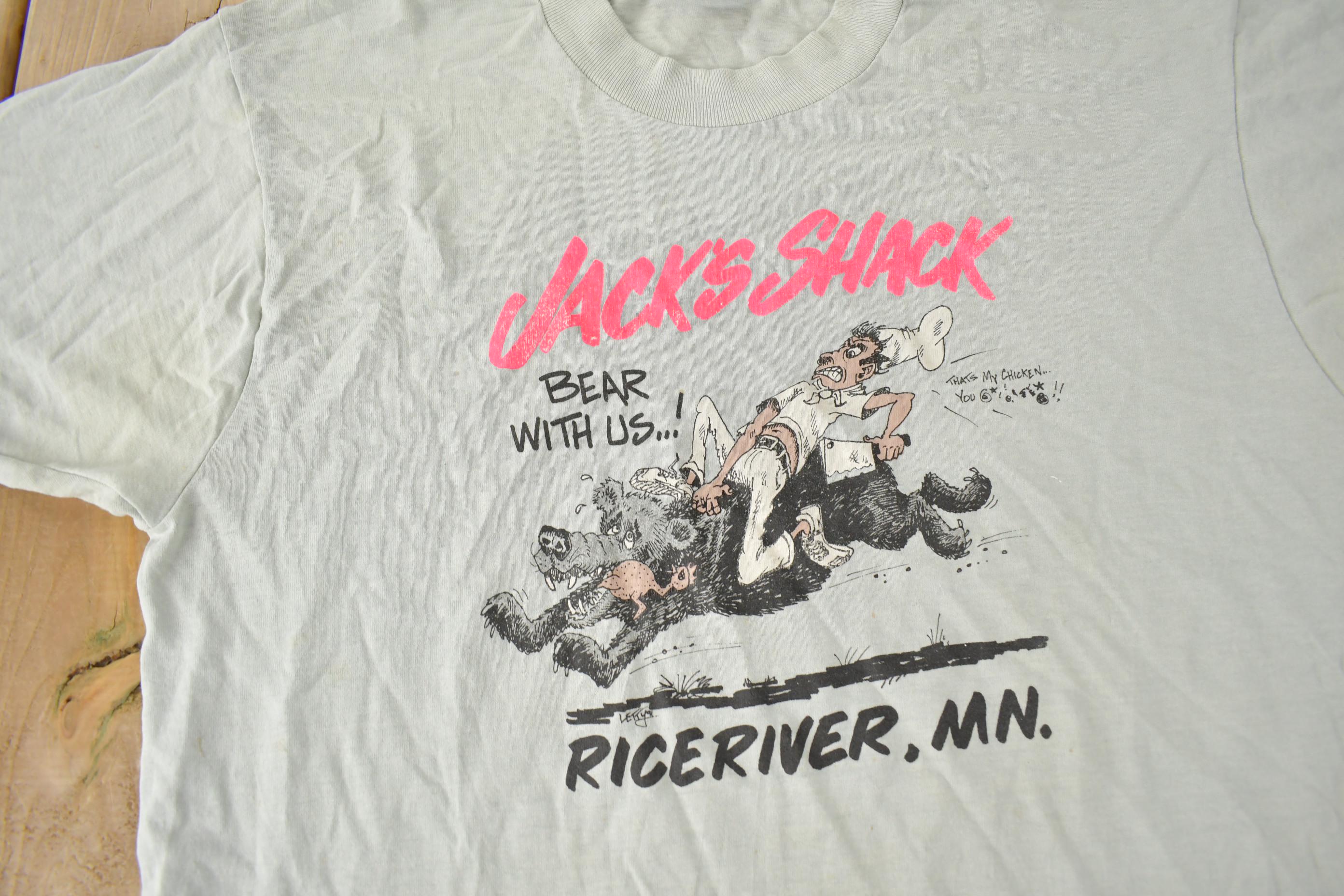 Vintage 1990s Jack's Shack Rice River Souvenir Travel T Shirt Made In USA