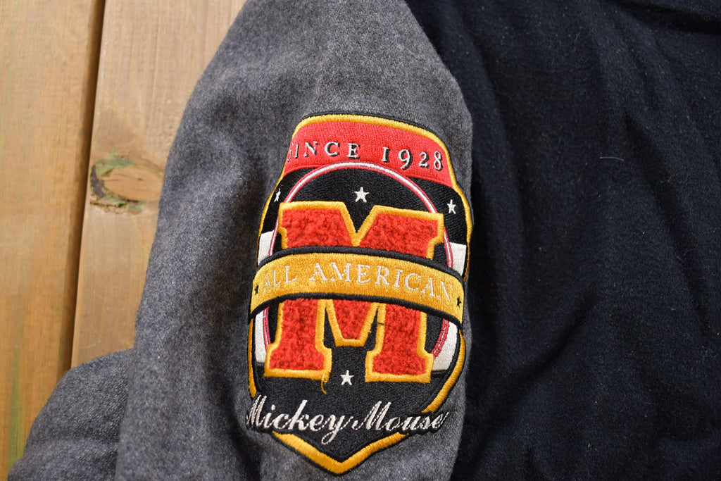 Vintage 1990s Mickey Mouse Graphic Wool Varsity Bomber Jacket