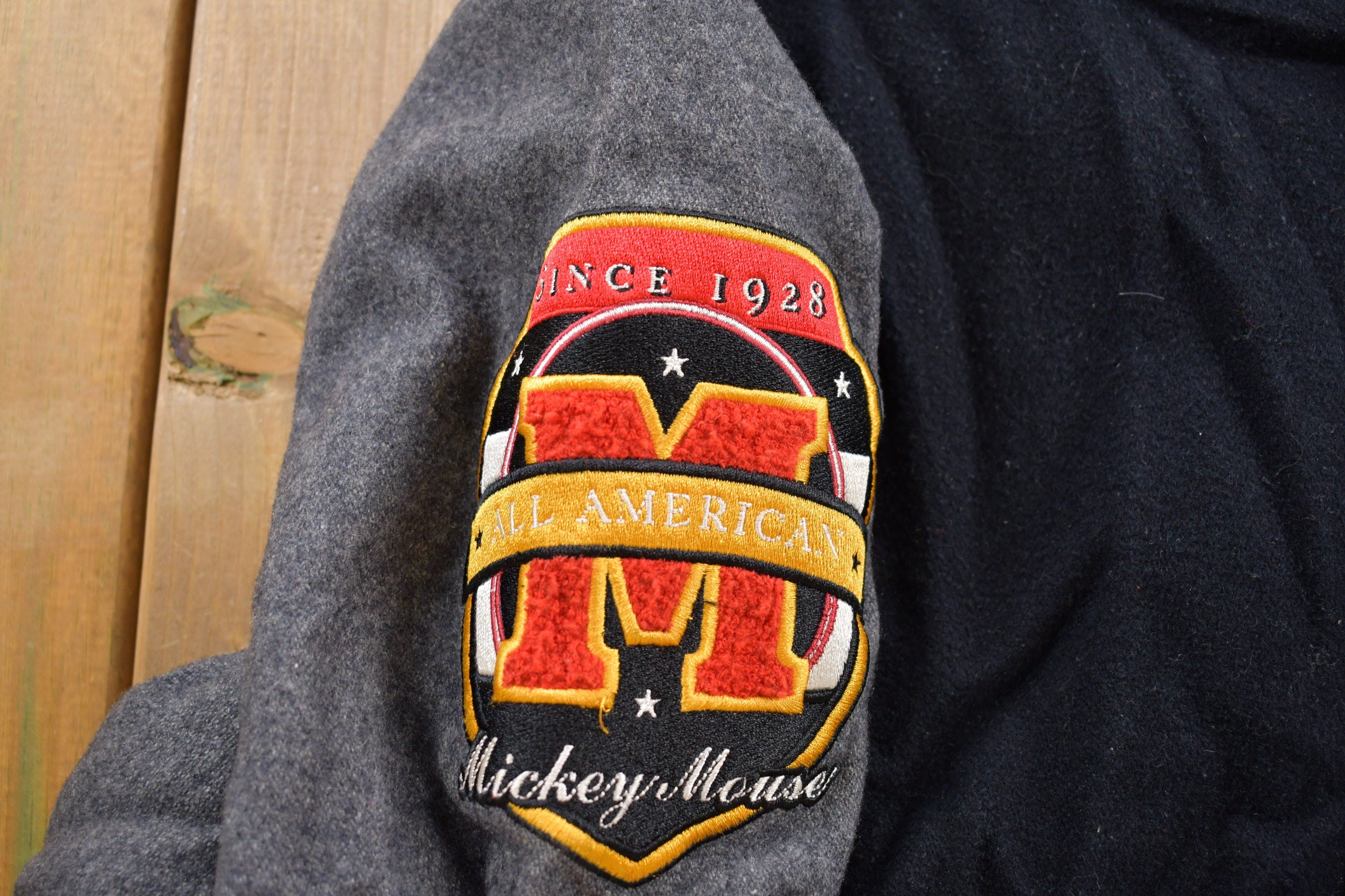 Vintage 1990s Mickey Mouse Graphic Wool Varsity Bomber Jacket