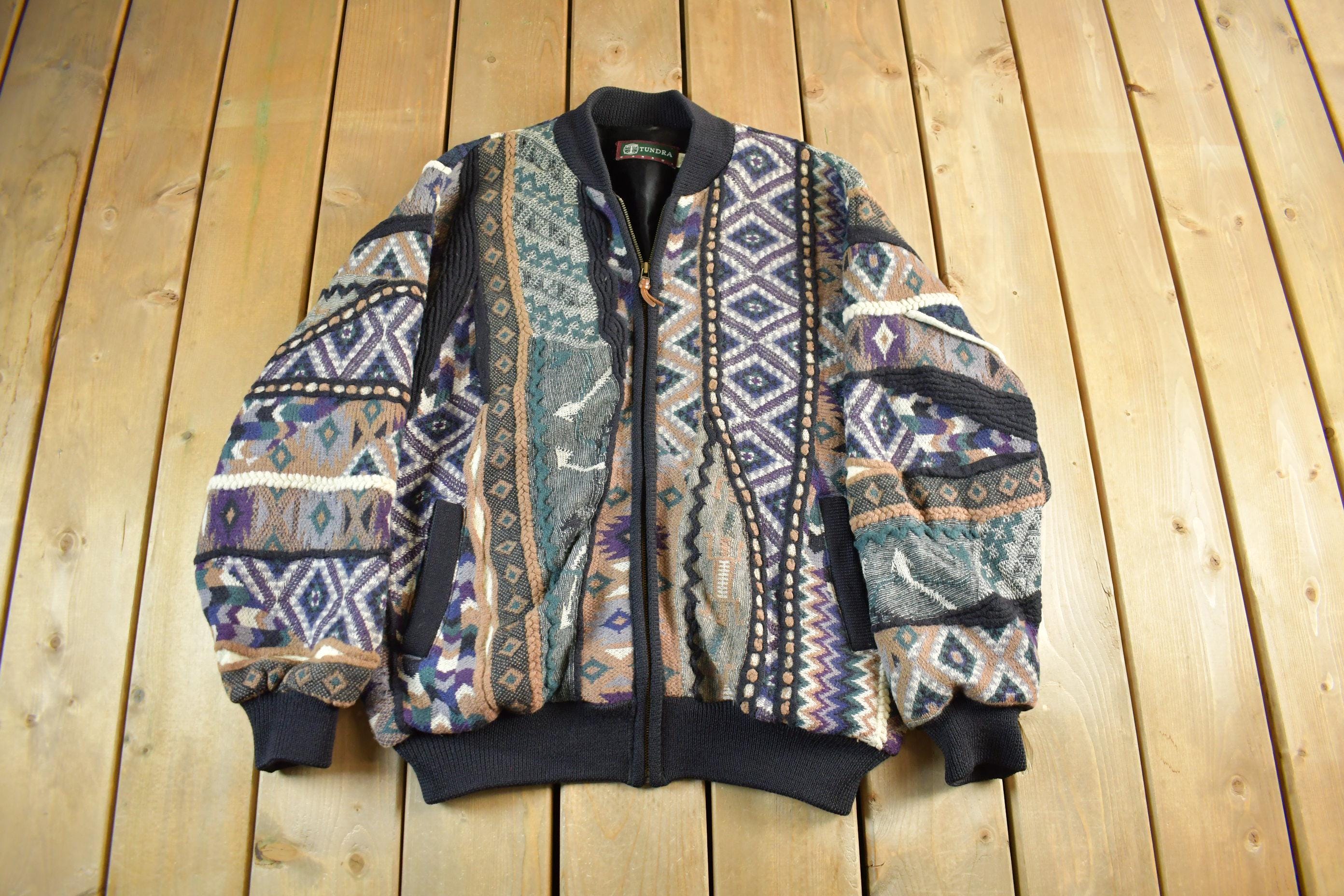 Vintage 1990s Tosani 3D Cable Knit Zip Up Sweater Jacket  Vintage 90s Crewneck  Abstract Patterns  Knit Crewneck  Streetwear