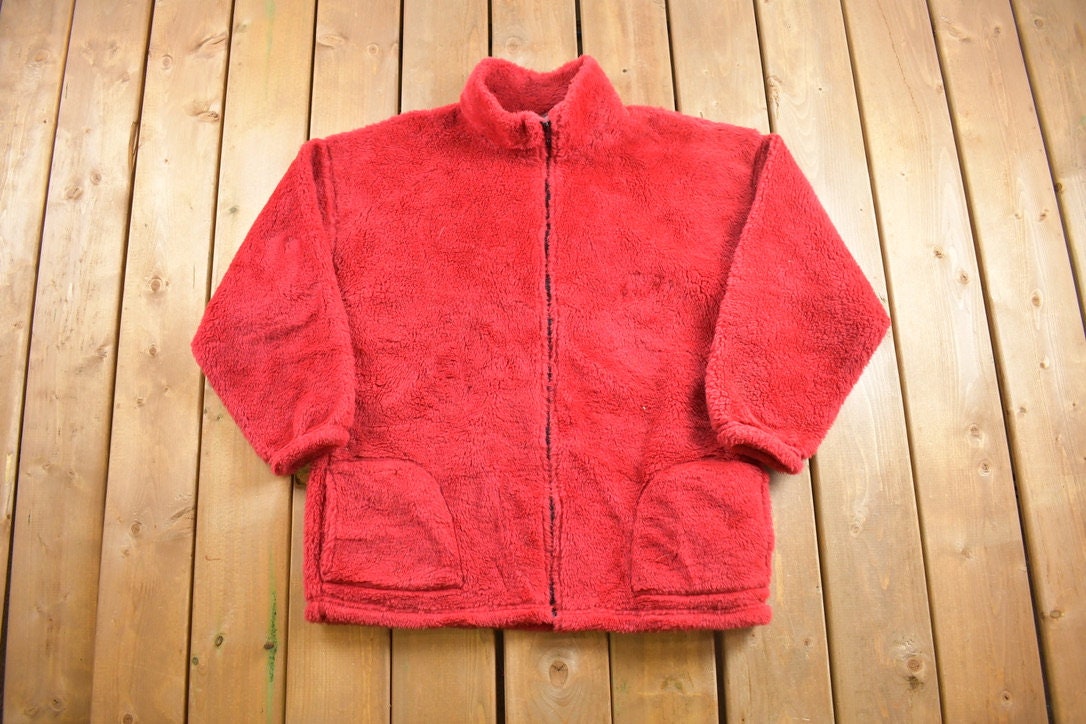 Vintage 1990s Blank Red Apples Full Zip Fleece Sweatshirt
