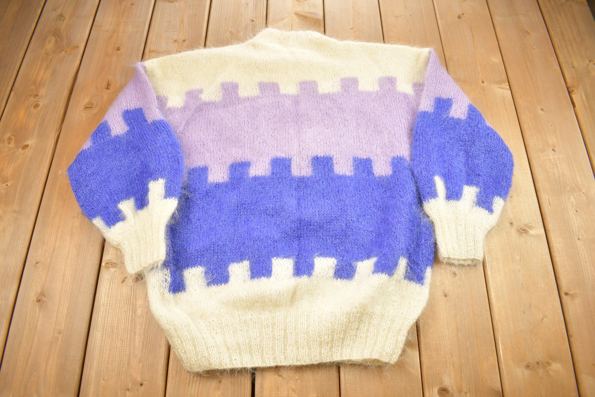 Vintage 1990s Color Block Mohair Knitted Sweater