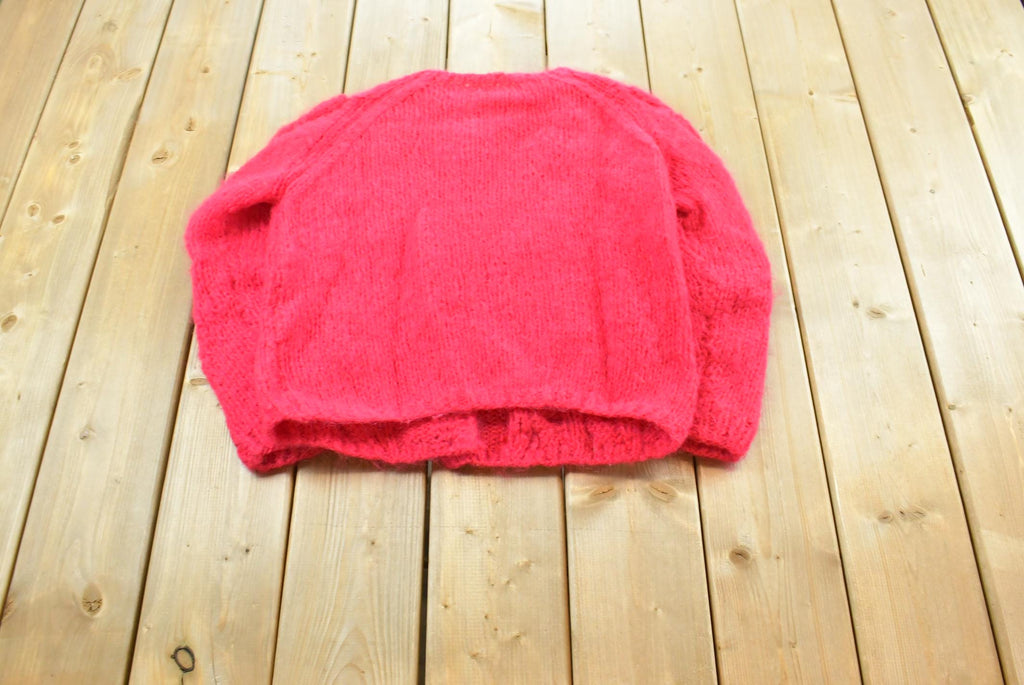 Vintage 1960s Mohair Wool Blend Cable Knit Cardigan Sweater Women's M