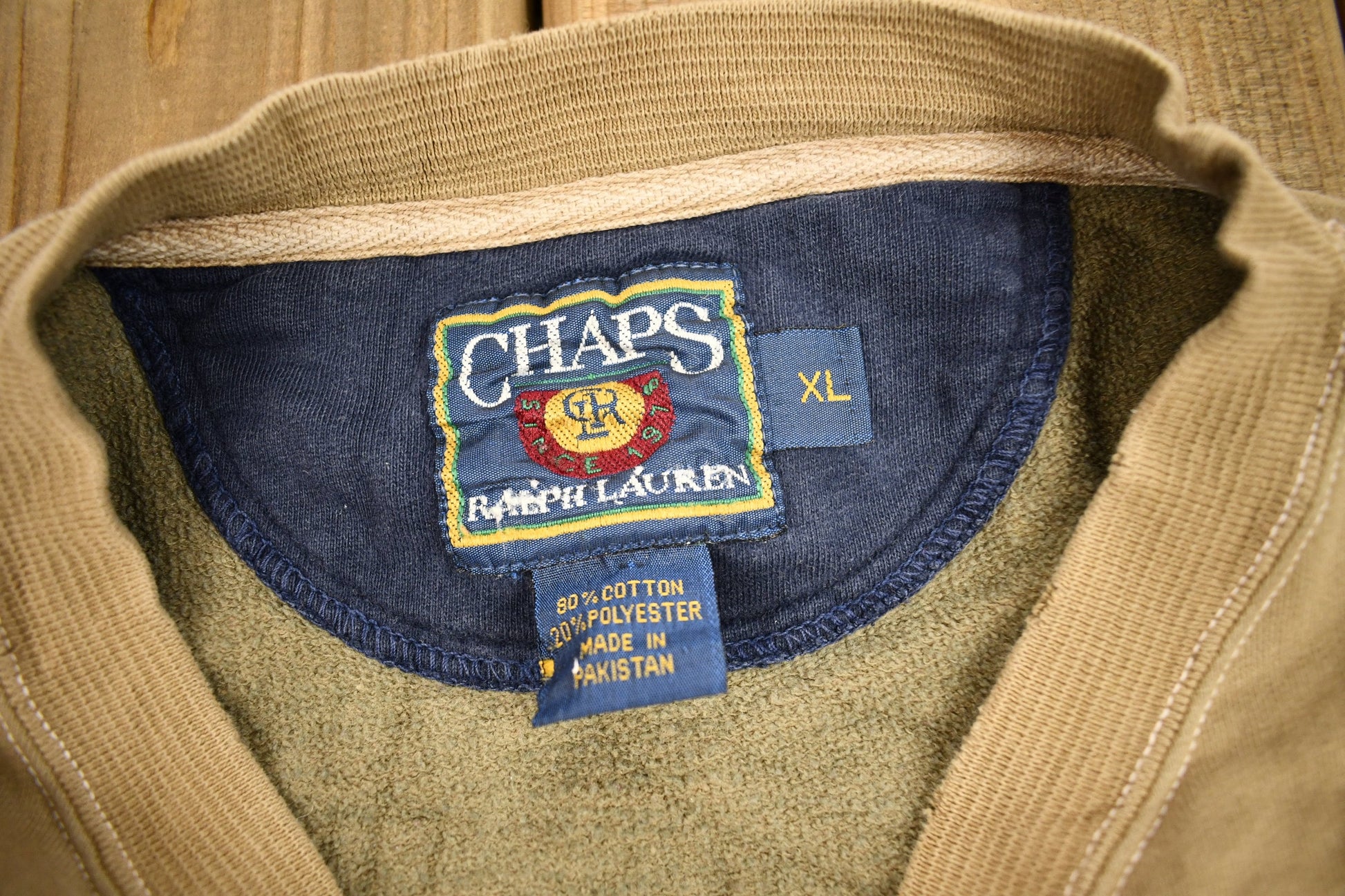 Vintage 1990s Chaps Ralph Lauren Beige Crewneck Sweatshirt / 90s Crewneck / Embroidered / Athleisure / Streetwear / Vintage Ralph Lauren