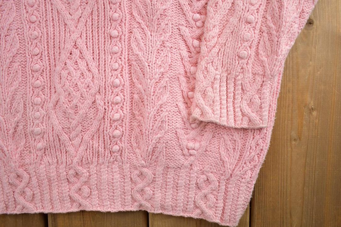 Vintage 1990s Handknit Easter 3D Colored Cable Knit Crewneck Sweater