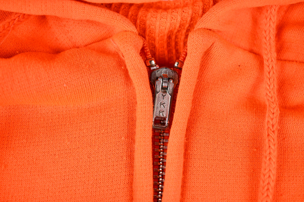 Vintage 1990s Bright Orange Blank Zip-Up Hooded Sweatshirt