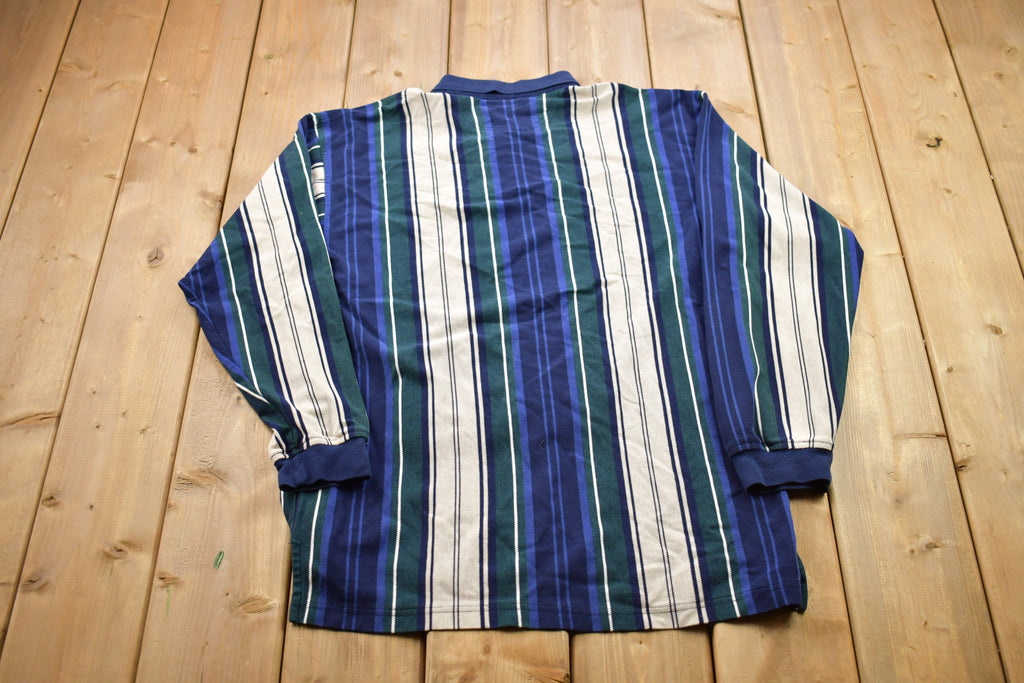 Vintage 1990s Vertical Striped Quarter Button Up Rugby Shirt