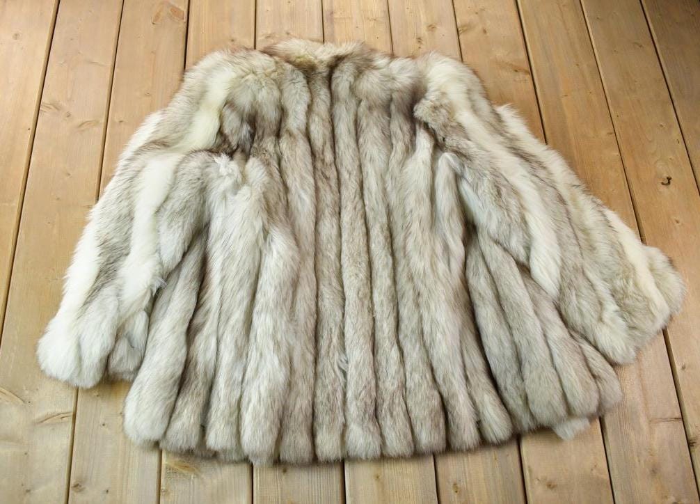 Vintage 1970s Shadow Blue Frost Fox Fur Coat Paul Magdon 42 Inch Bust