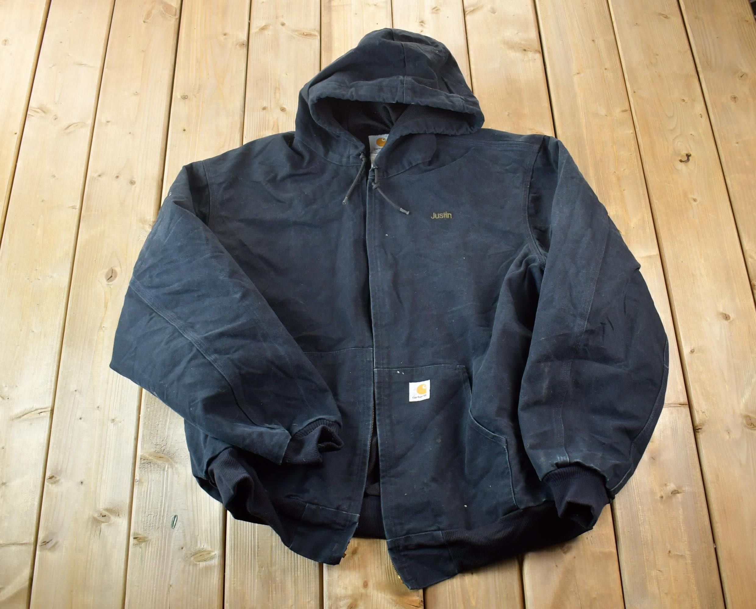 Vintage 1990s Distressed Carhartt Heavy Canvas Ed M Feld Eq Co Carroll Iowa Hooded Jacket Made In USA