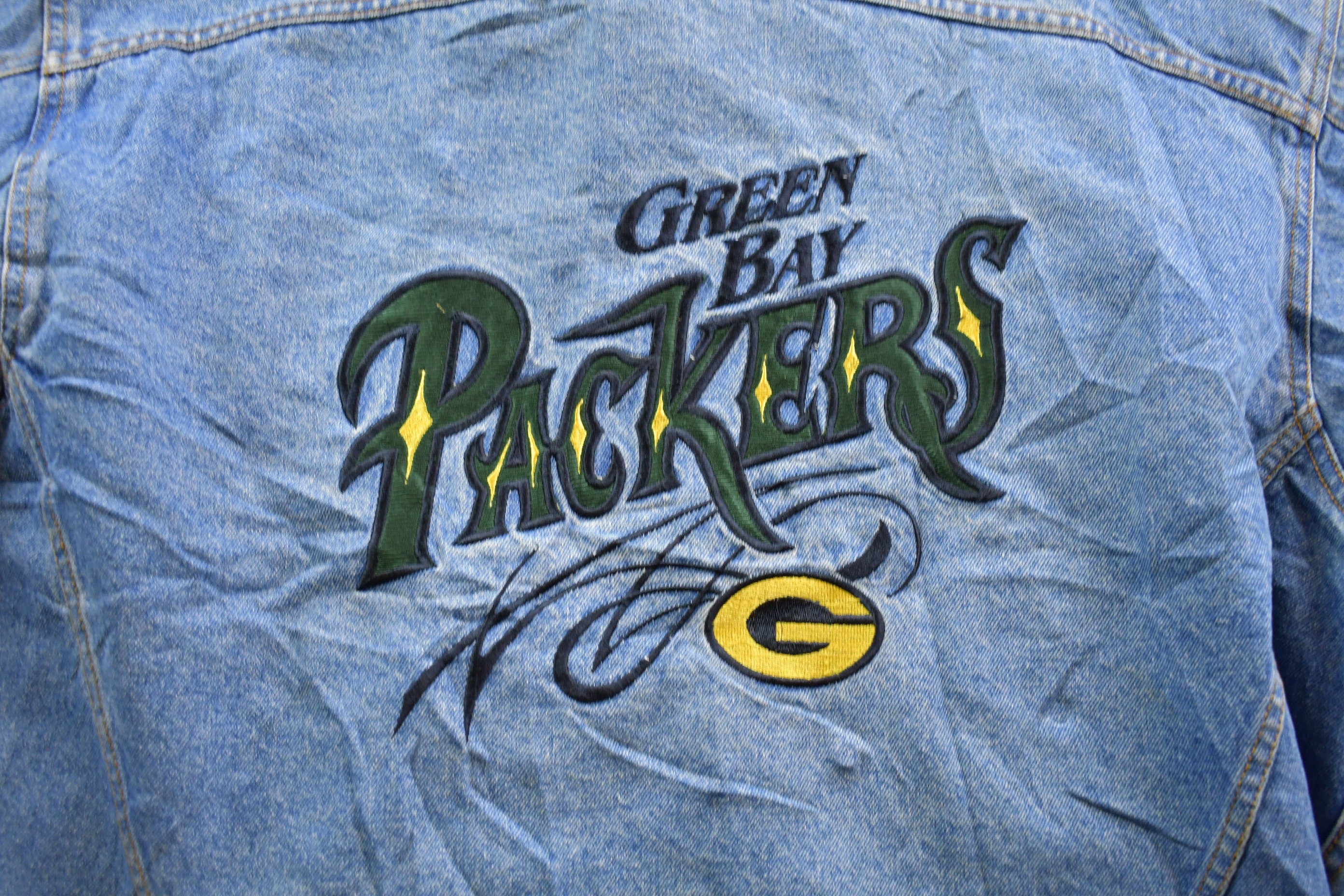 Vintage 1990's Green Bay Packers NFL Pro Elite Embroidered Jean Jacket