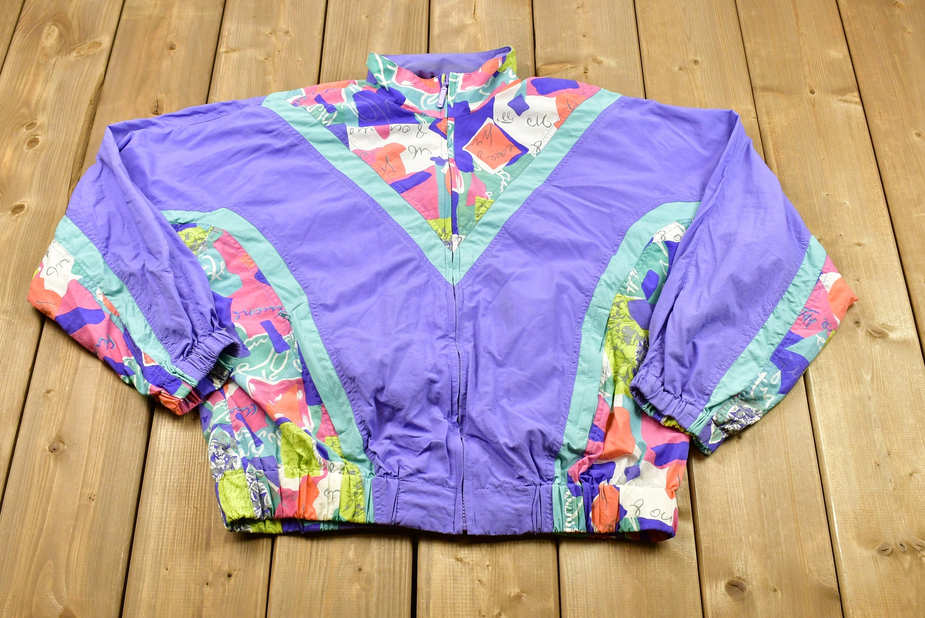Vintage 1990s Color Block Floral Windbreaker