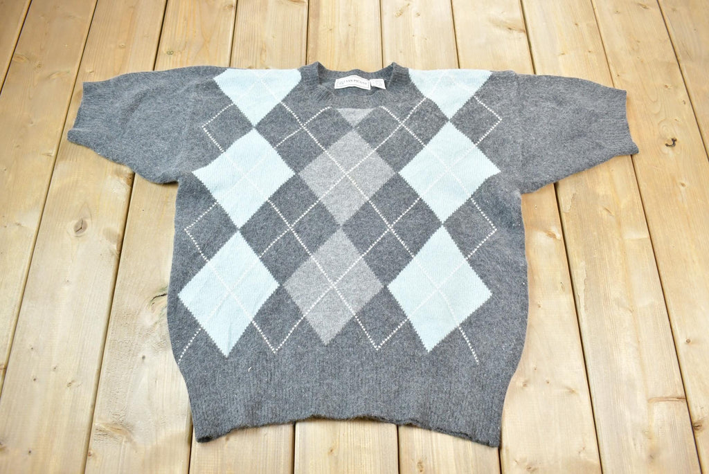 Vintage 1990s Evan Picone Argyle Knit Short Sleeve Crewneck Sweater