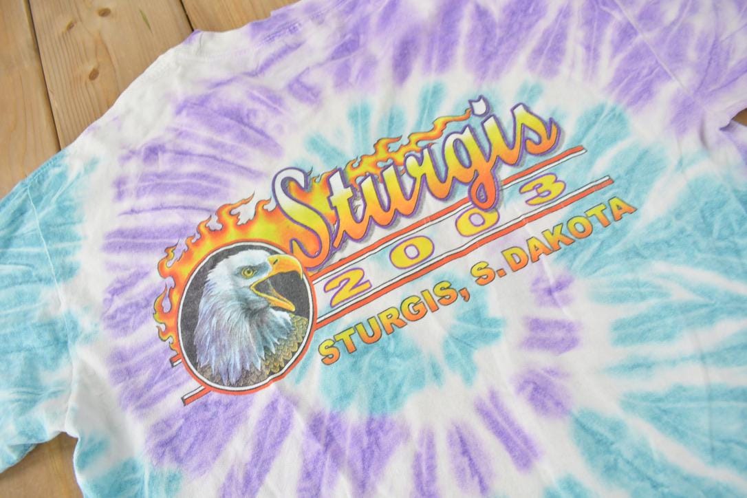 Vintage 2003 Sturgis Black Hills Motorcycle Rally Tie Dye T-Shirt