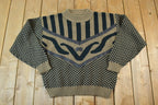 Vintage 1990s K Cosa Leather Patch Knit Crewneck Sweater