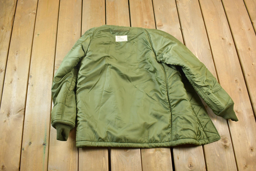 Vintage Military Hunter Green Button Up Bomber Wool Lined Army Jacket