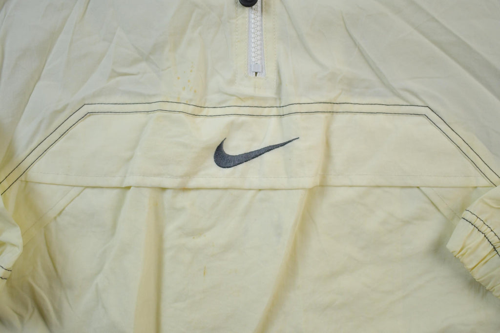 Vintage 1990s Nike Pullover Cream Hooded Windbreaker Jacket
