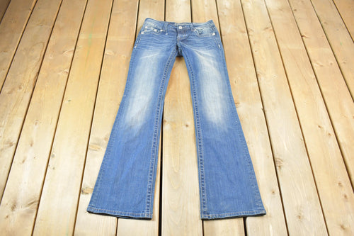 Vintage Y2K Miss Me Bedazzled Low Rise Jeans Size 26x32 / Boot Cut Jeans / Y2K Style / Embroidered Jeans / 2000s / Contrast Stitching