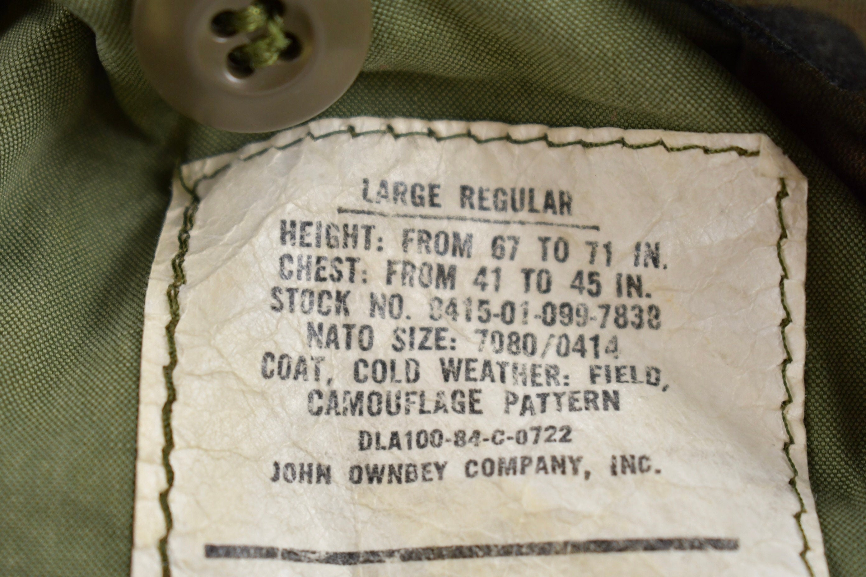 Vintage 1984 Military Woodland Camouflage Cold Weather Field Jacket