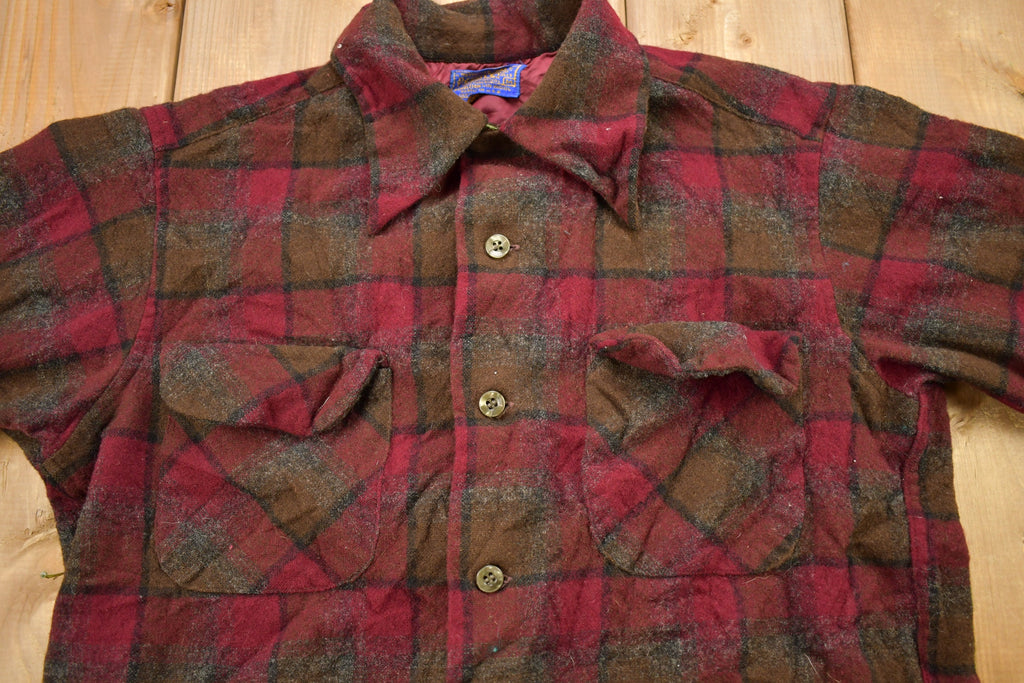 Vintage 1960s Pendleton Plaid Button Up Flannel Shirt