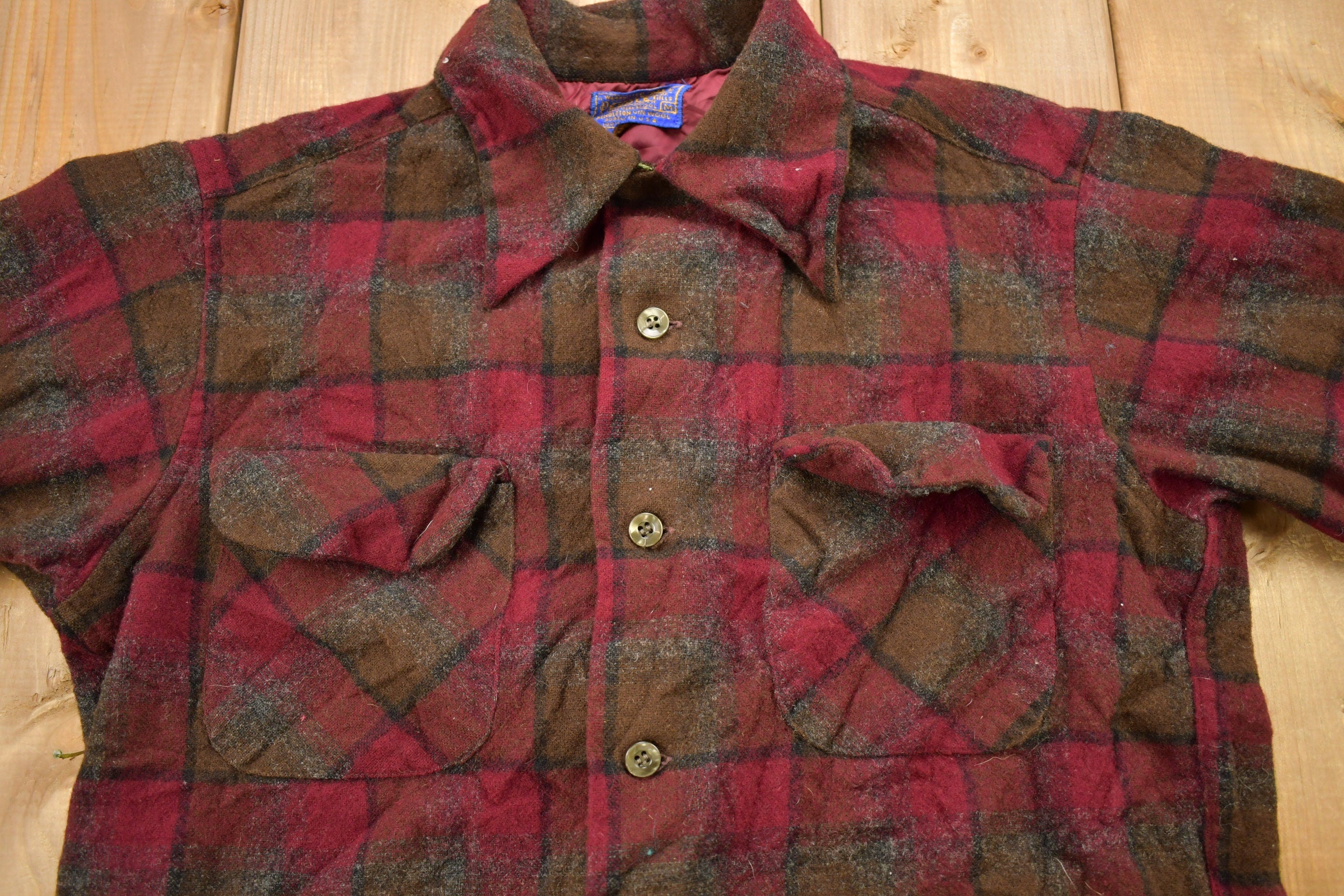 Vintage 1960s Pendleton Plaid Button Up Flannel Shirt