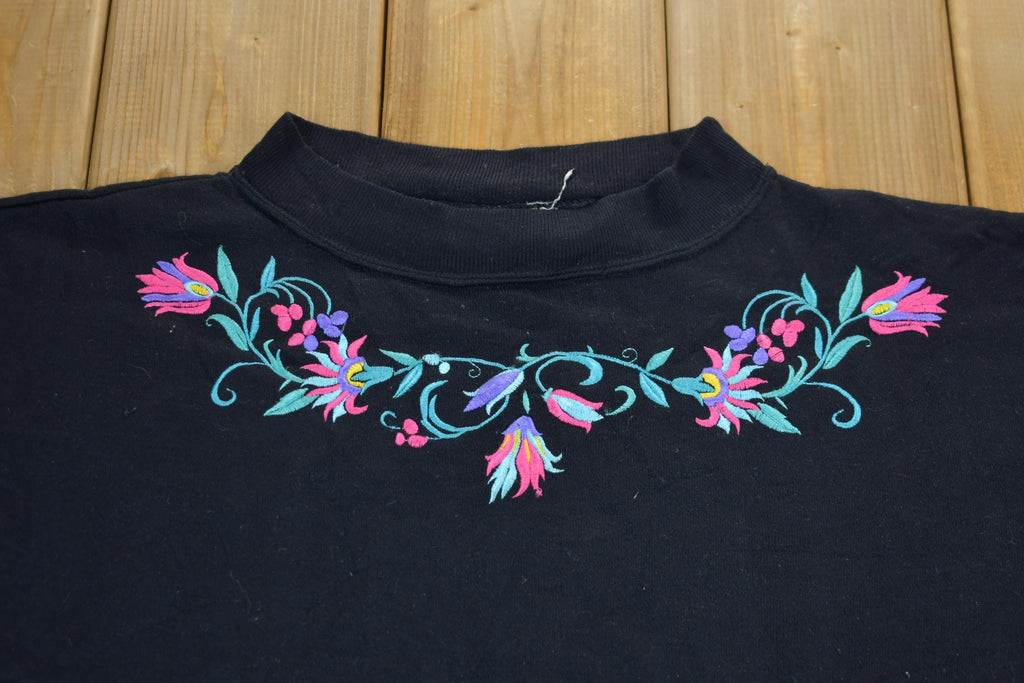 Vintage 1990s Ginger Tree Floral Knit Crewneck Sweater