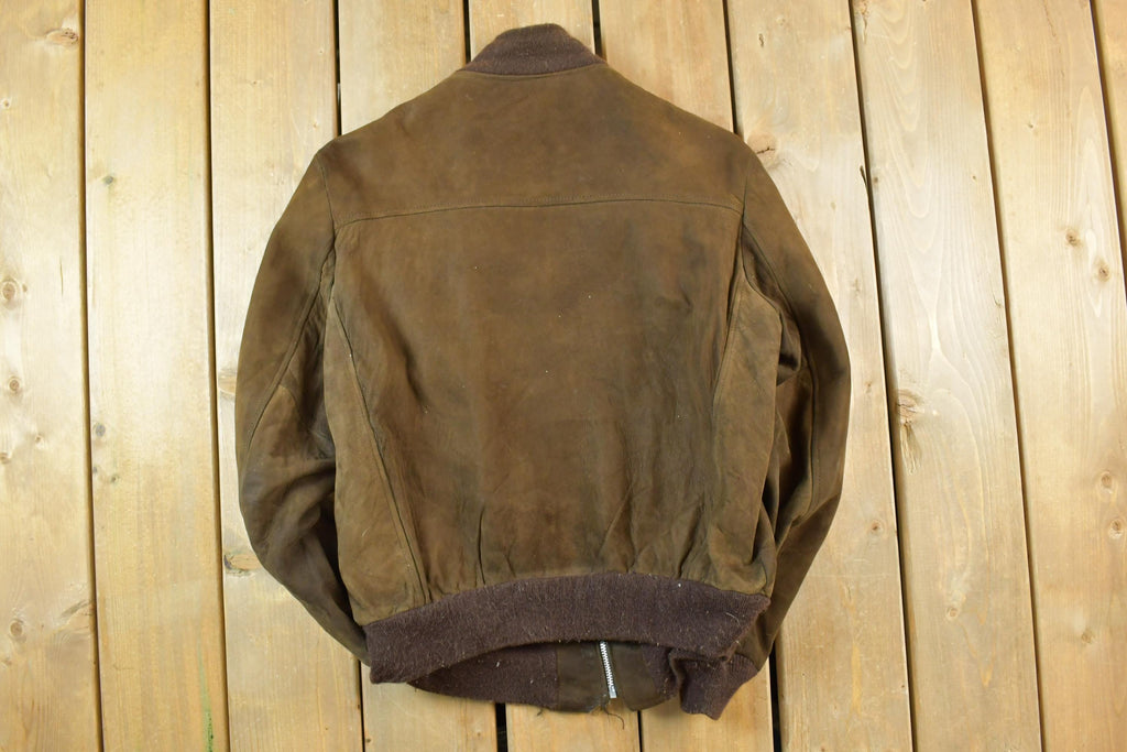 Vintage 1970s Deerskin Trading Post Suede Leather Bomber Jacket Made In USA